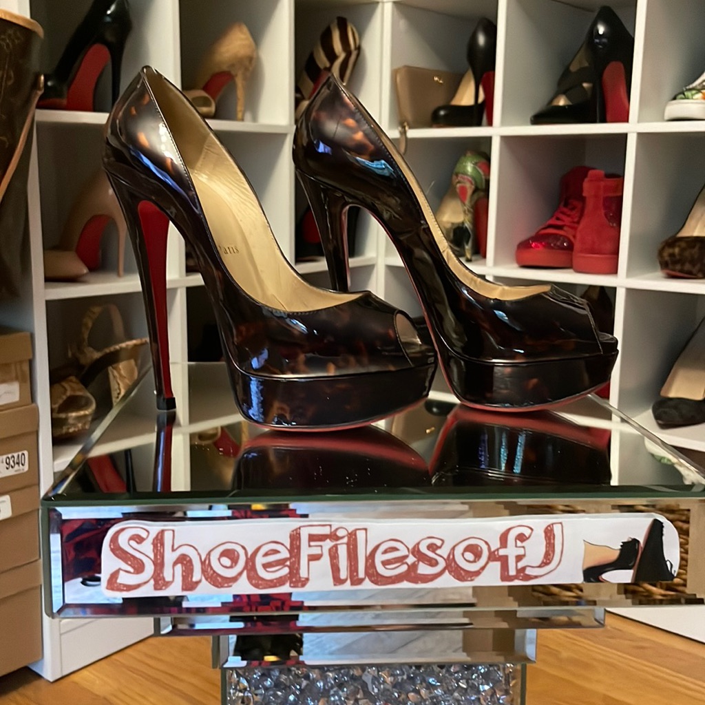 Louboutin Lady Peep 150mm Tortoise Patent - 37